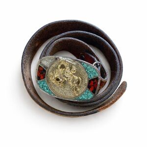 Vintage Leather Belt with Rodeo Buckle